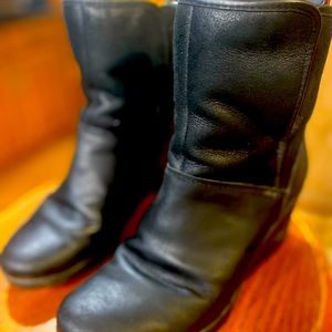 Ugg Black Leather Wedge Mini Boot